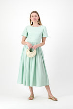 Morning Mist Closed Back Dress — Pistachio with Oatmeal Tie
