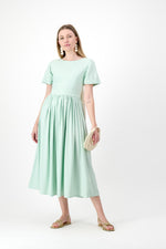 Morning Mist Closed Back Dress — Pistachio with Oatmeal Tie