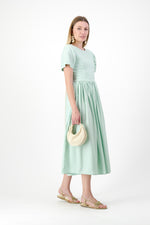 Morning Mist Closed Back Dress — Pistachio with Oatmeal Tie
