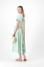 Morning Mist Closed Back Dress — Pistachio with Oatmeal Tie