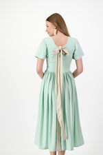 Morning Mist Closed Back Dress — Pistachio with Oatmeal Tie