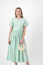 Morning Mist Closed Back Dress — Pistachio with Oatmeal Tie