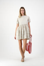 Riverstone Mini Pleat Dress — Stone Cotton Linen