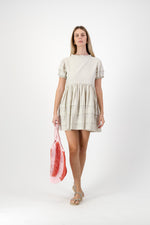 Riverstone Mini Pleat Dress — Stone Cotton Linen