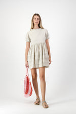 Riverstone Mini Pleat Dress — Stone Cotton Linen