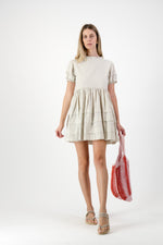 Riverstone Mini Pleat Dress — Stone Cotton Linen