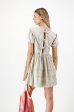 Riverstone Mini Pleat Dress — Stone Cotton Linen