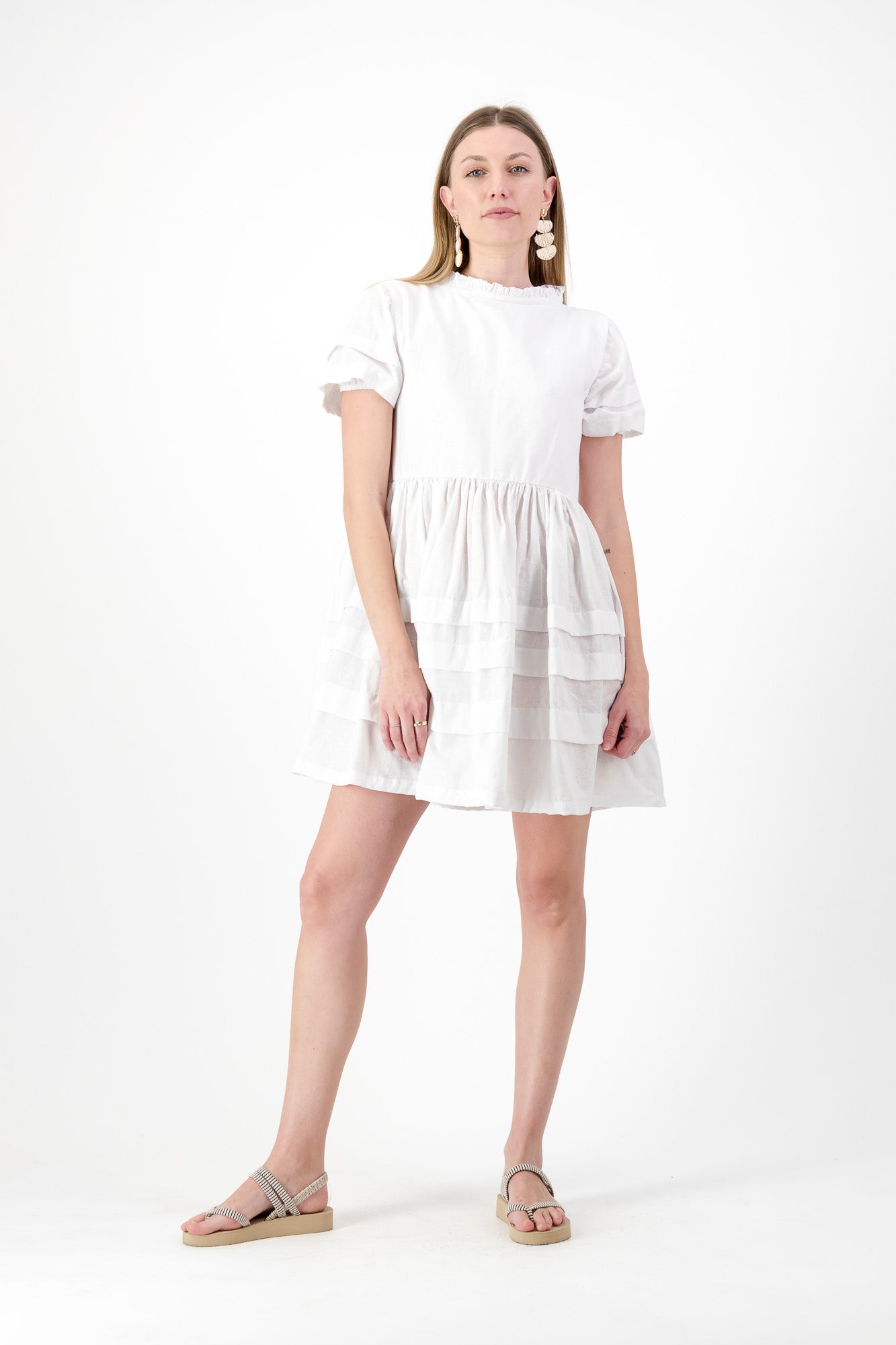 Cloudlight Mini Pleat Dress — White Cotton Linen