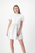 Cloudlight Mini Pleat Dress — White Cotton Linen