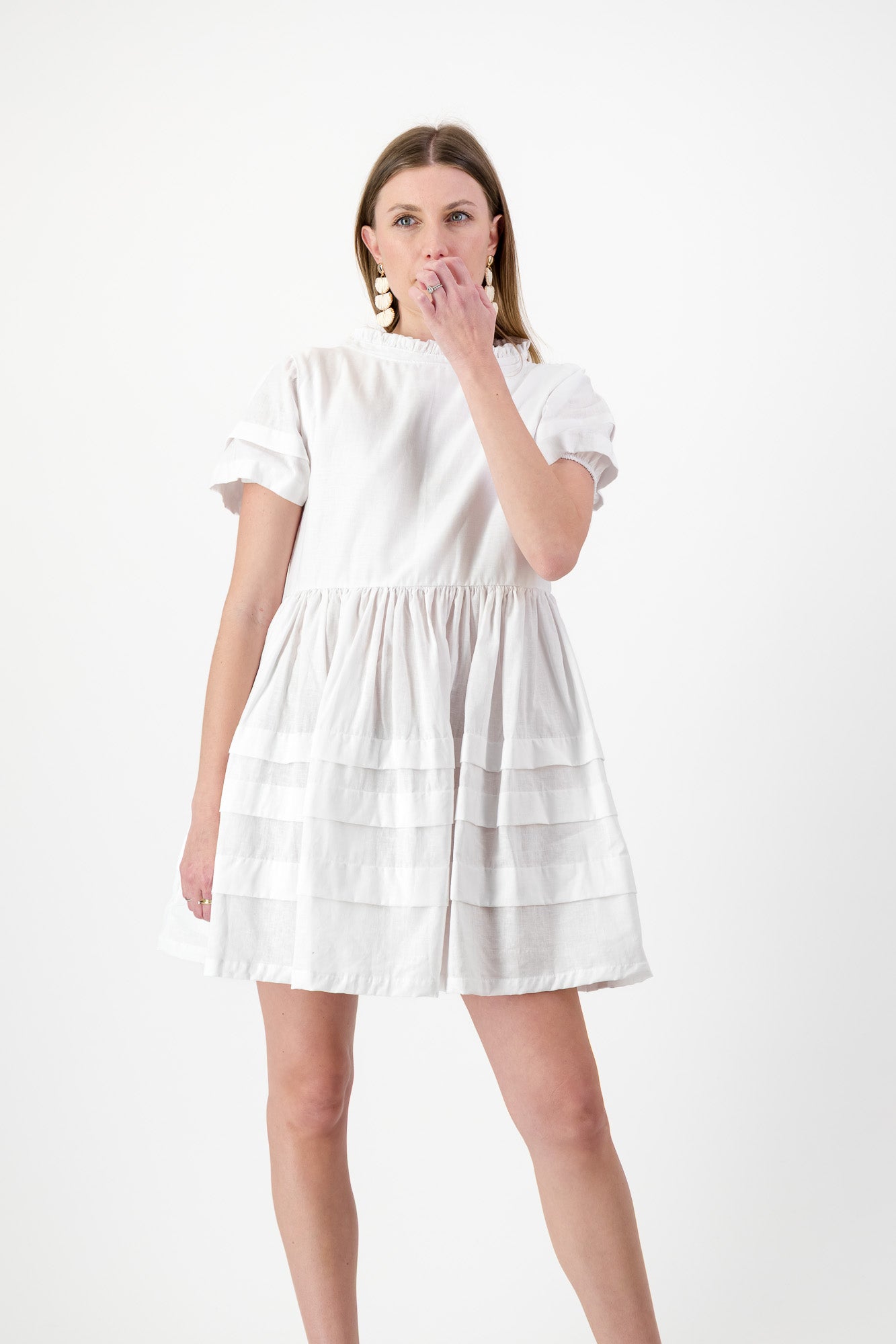 Cloudlight Mini Pleat Dress — White Cotton Linen
