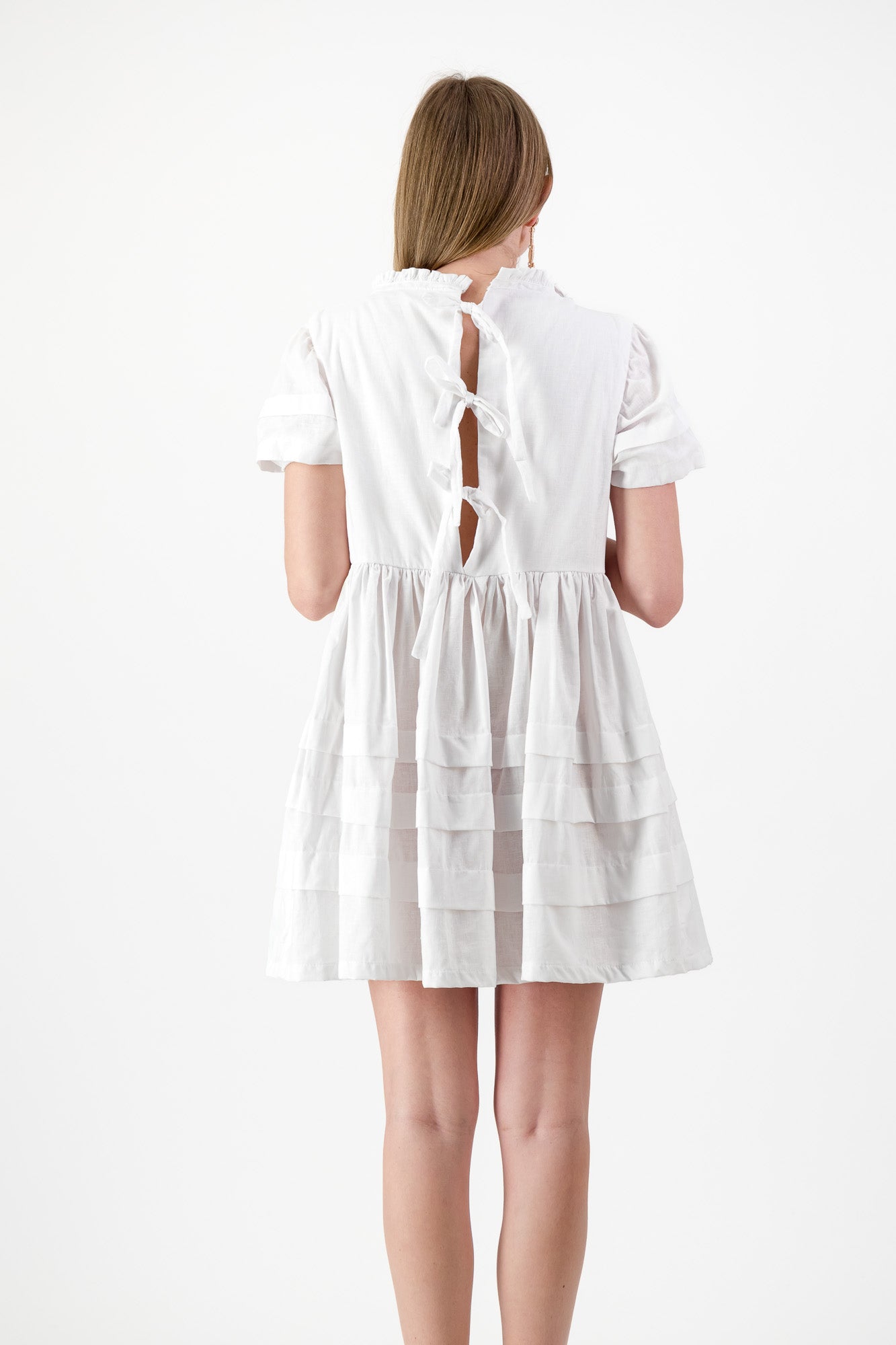Cloudlight Mini Pleat Dress — White Cotton Linen