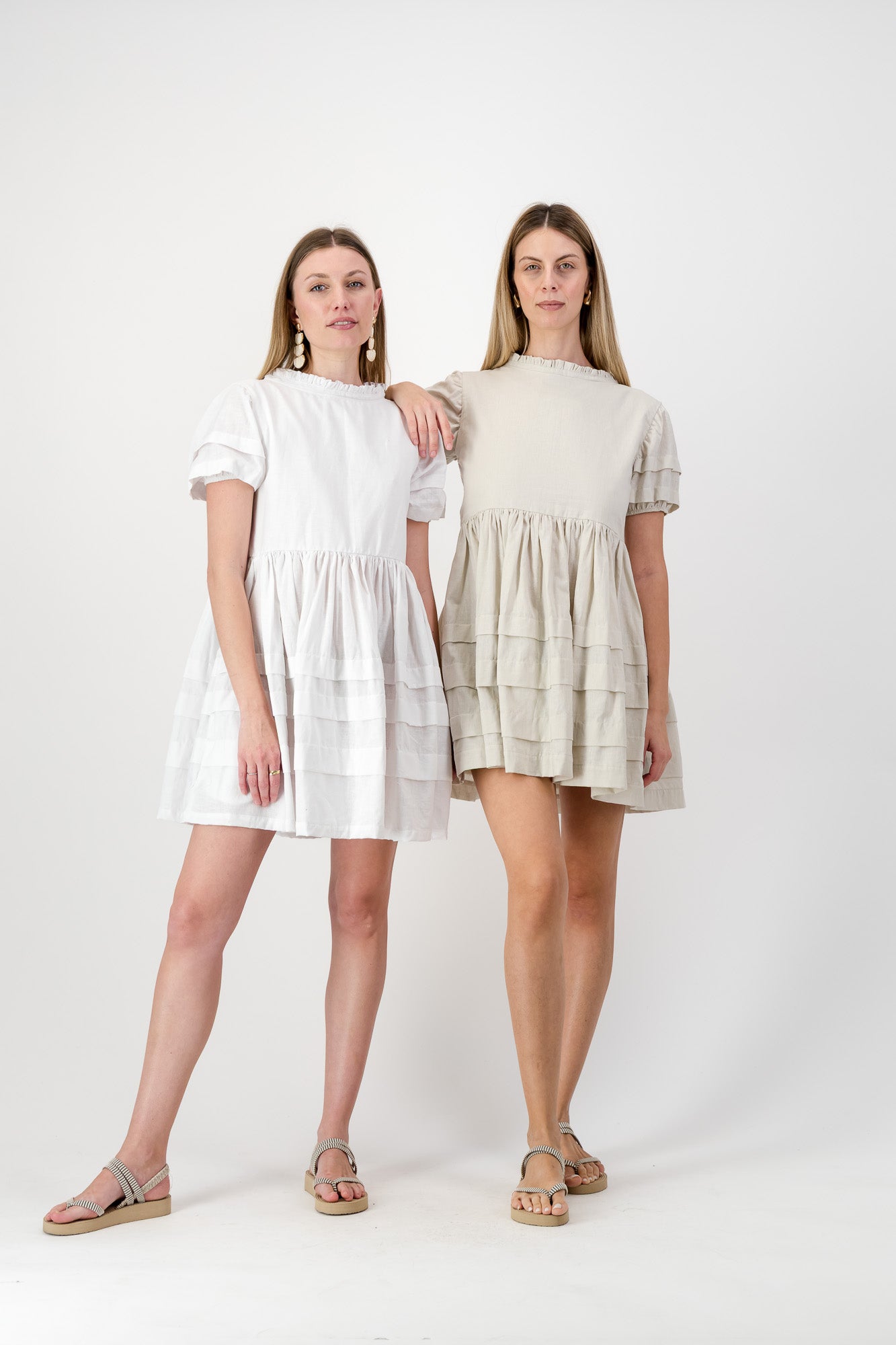 Cloudlight Mini Pleat Dress — White Cotton Linen