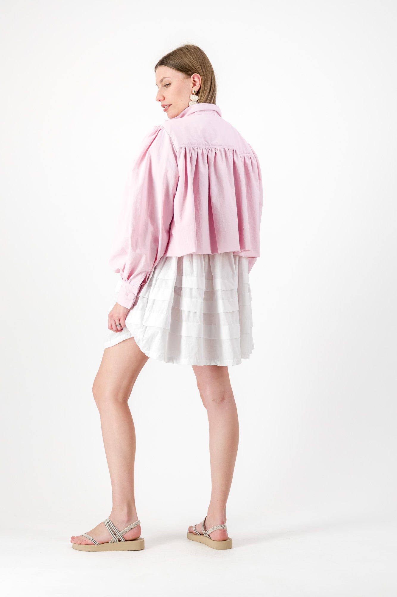 Cloudlight Mini Pleat Dress — White Cotton Linen