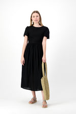 Midnight Poise Closed Back Dress — Black with Oatmeal Tie