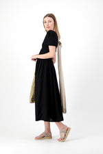 Midnight Poise Closed Back Dress — Black with Oatmeal Tie