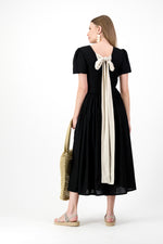 Midnight Poise Closed Back Dress — Black with Oatmeal Tie