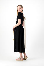 Midnight Poise Closed Back Dress — Black with Oatmeal Tie