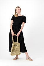 Midnight Poise Closed Back Dress — Black with Oatmeal Tie