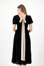 Midnight Poise Closed Back Dress — Black with Oatmeal Tie