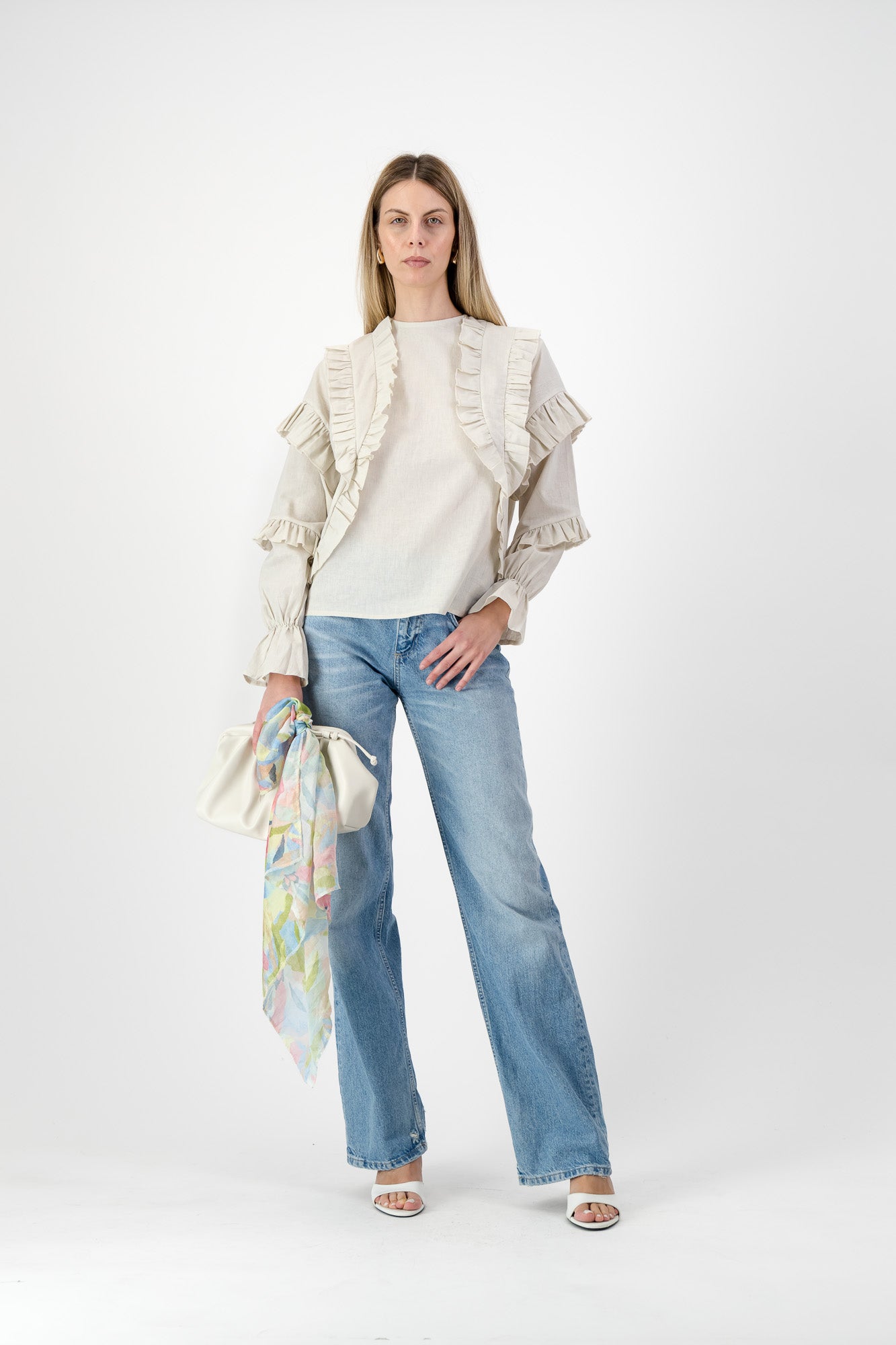 Fleurstone Frill Top — Stone Cotton Linen