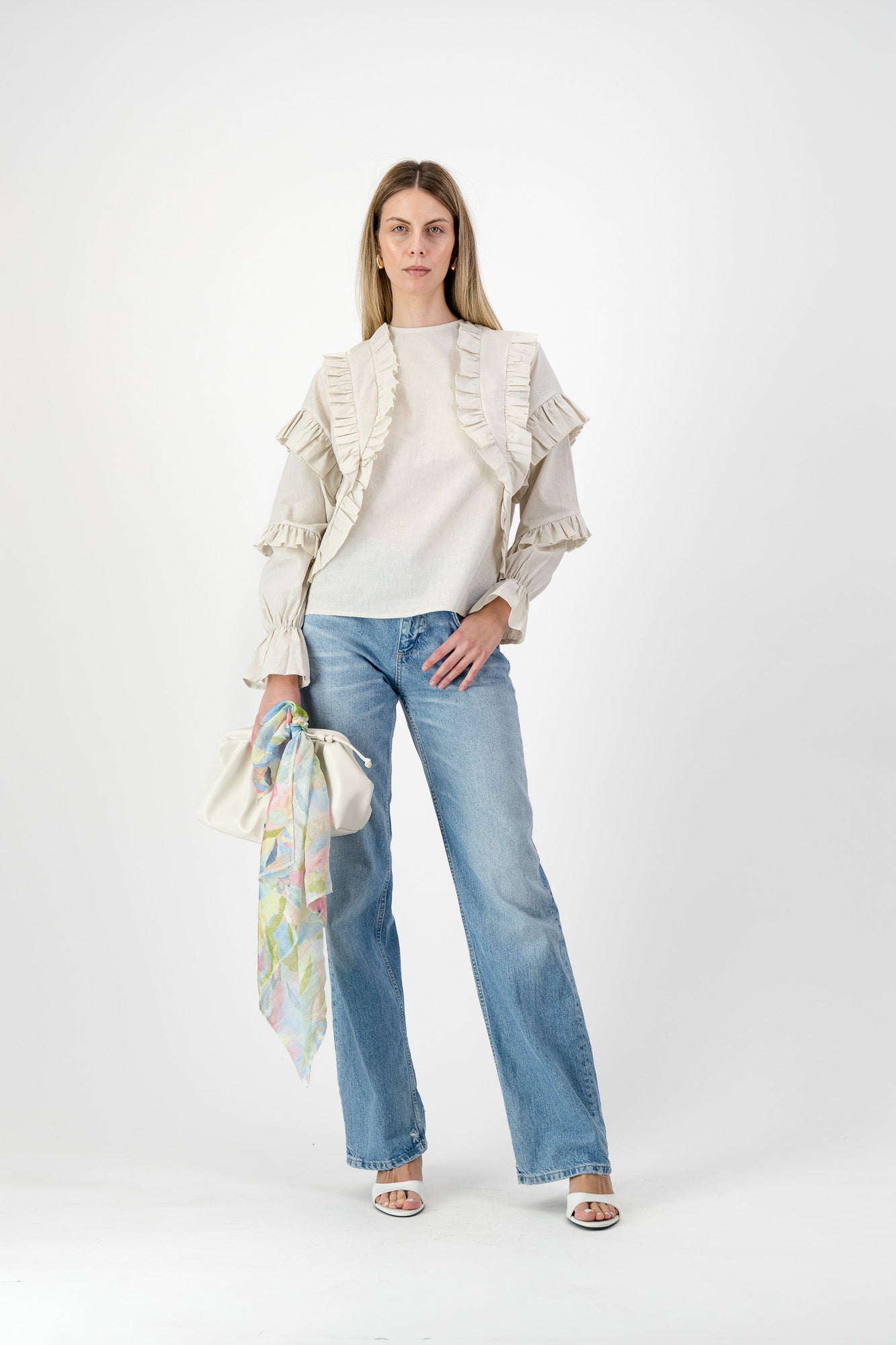 Fleurstone Frill Top — Stone Cotton Linen