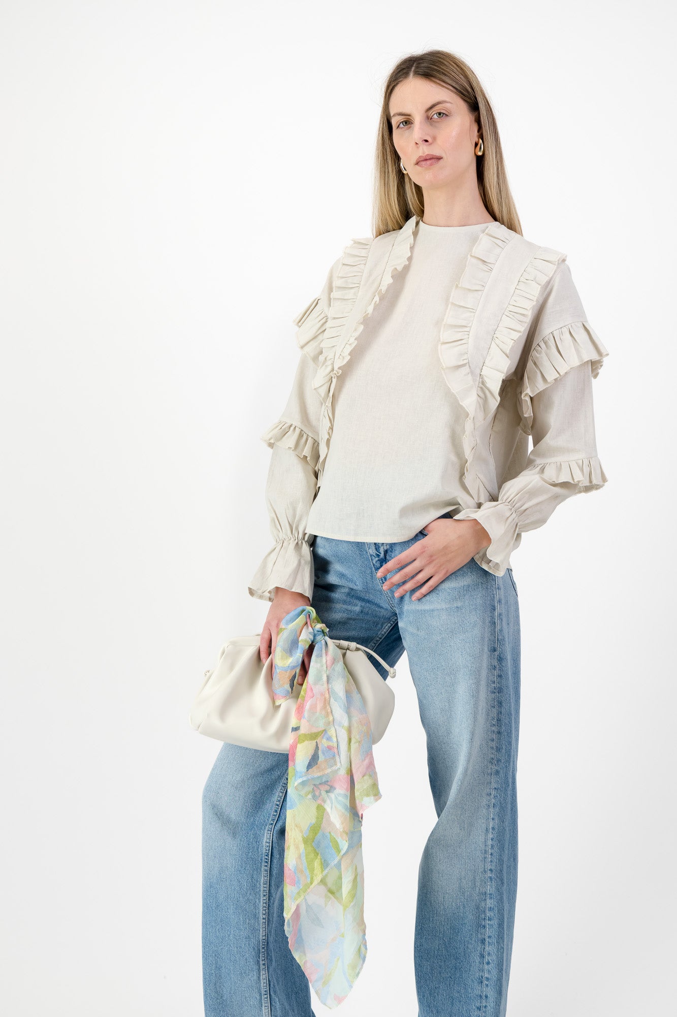 Fleurstone Frill Top — Stone Cotton Linen