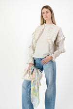 Fleurstone Frill Top — Stone Cotton Linen