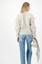 Fleurstone Frill Top — Stone Cotton Linen