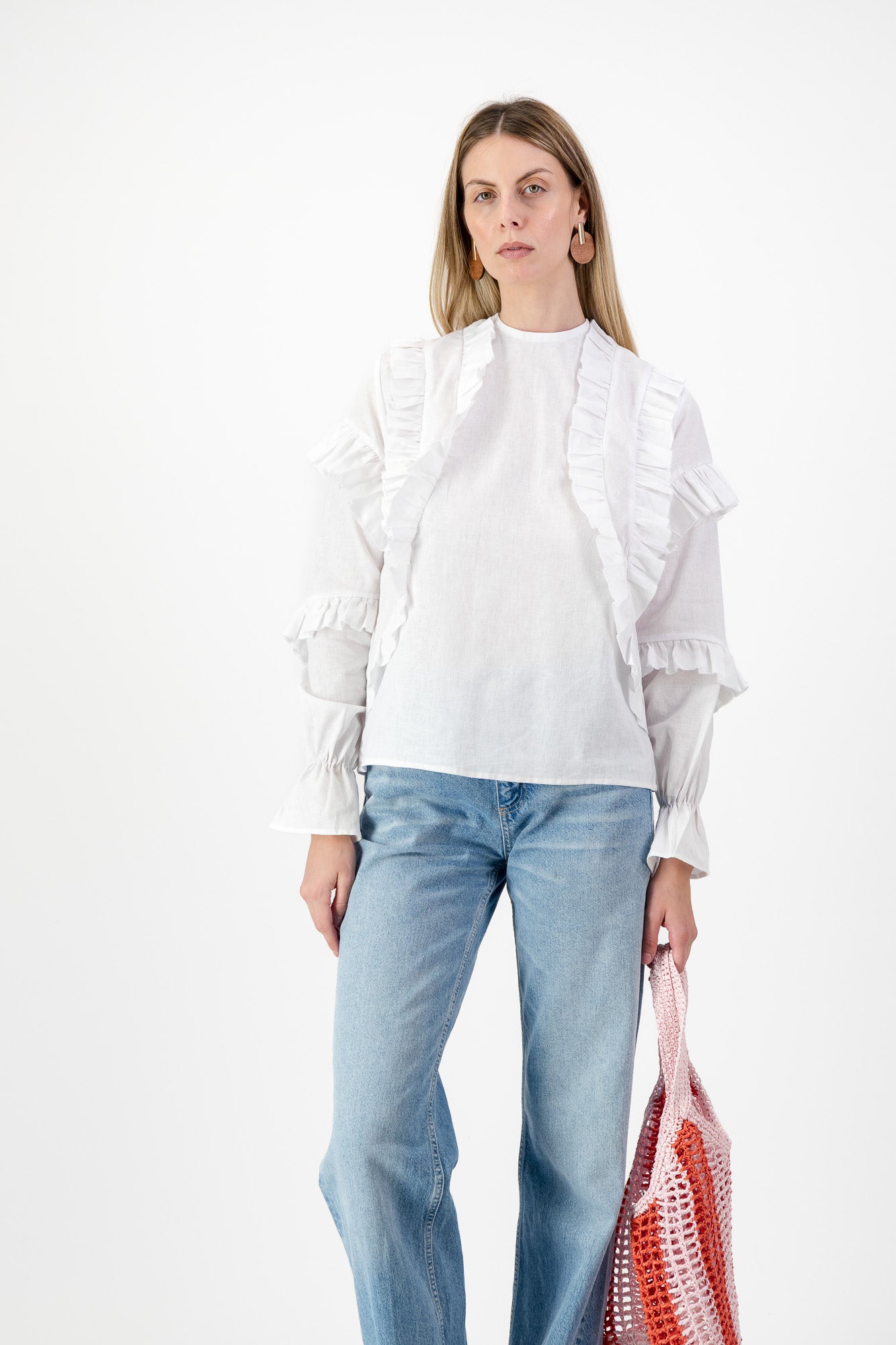 Lunaria Frill Top — White Cotton Linen