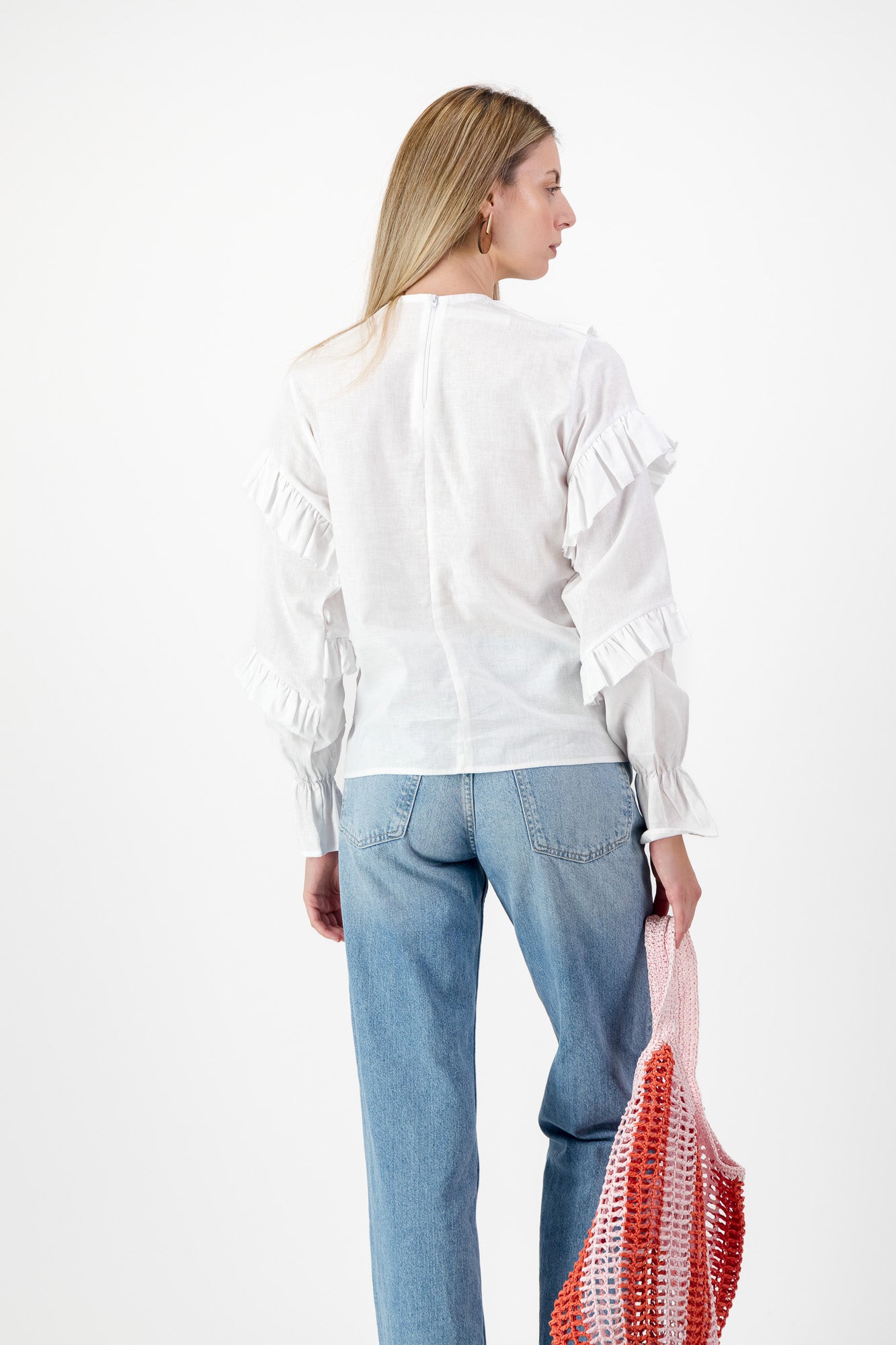 Lunaria Frill Top — White Cotton Linen