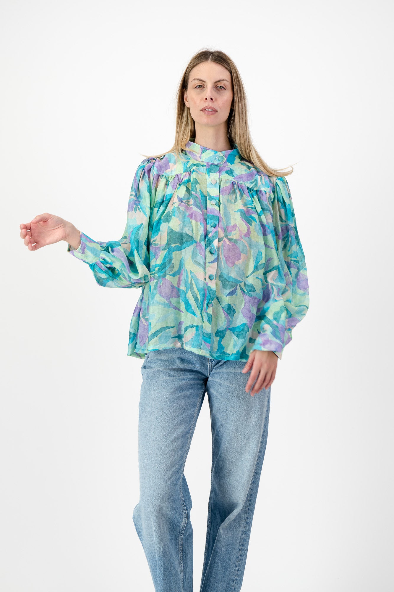 PRE-ORDER Verdancia Chiffon Top — Green Print Chiffon