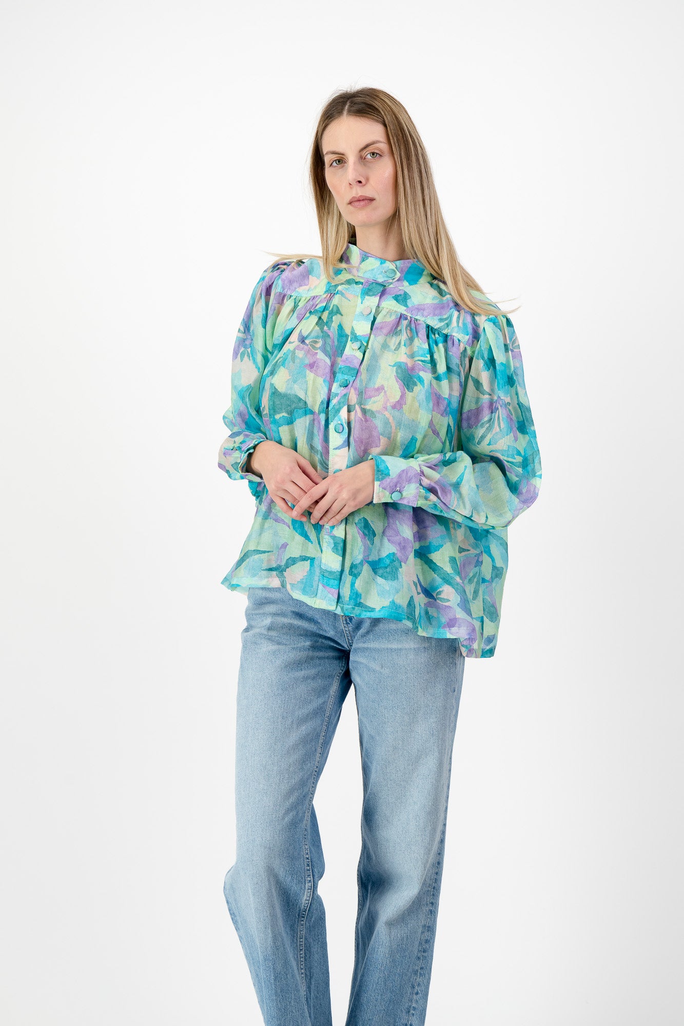 PRE-ORDER Verdancia Chiffon Top — Green Print Chiffon