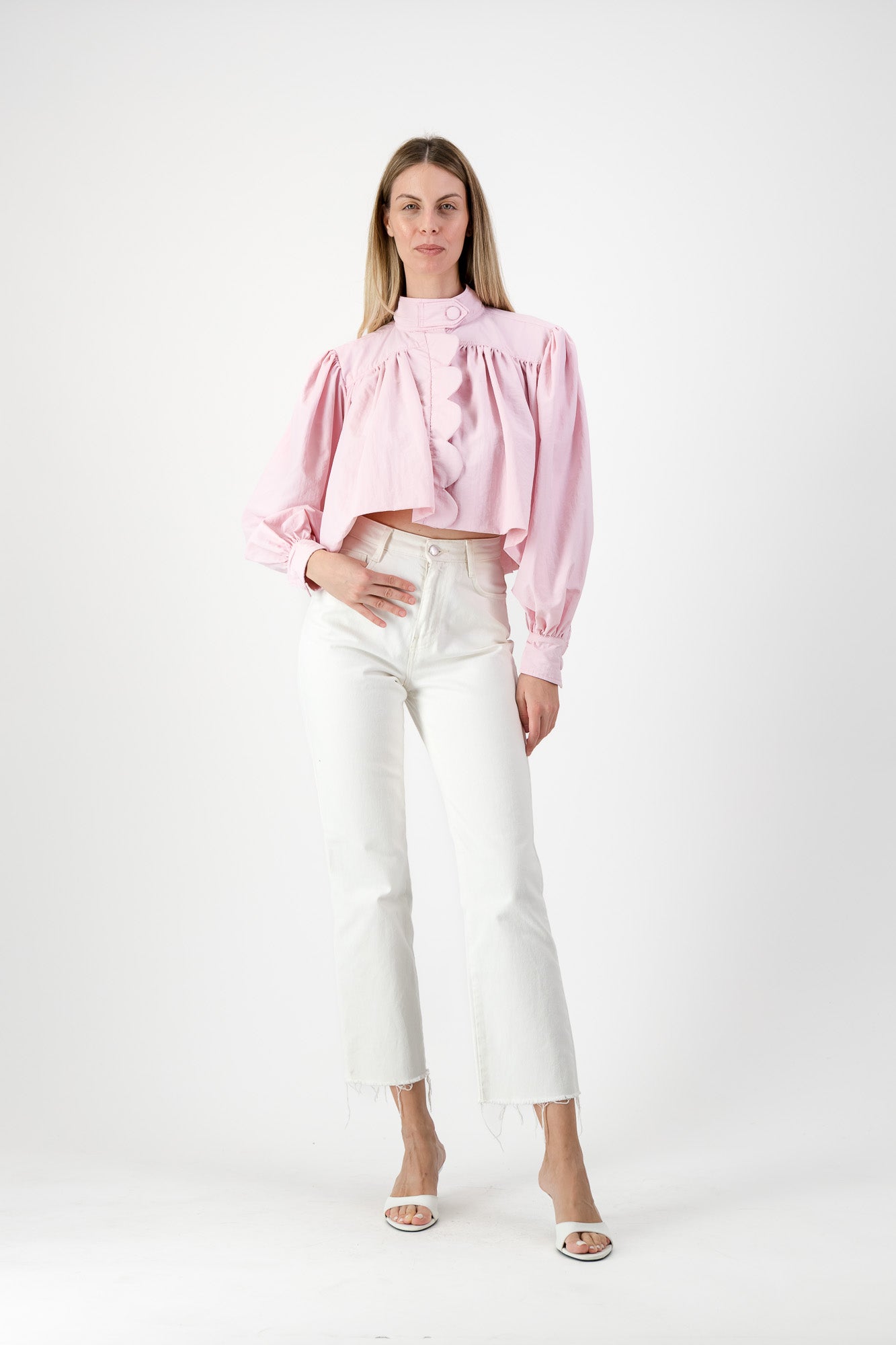 PRE-ORDER Petal Edge Scallop Jacket — Light Pink Cropped