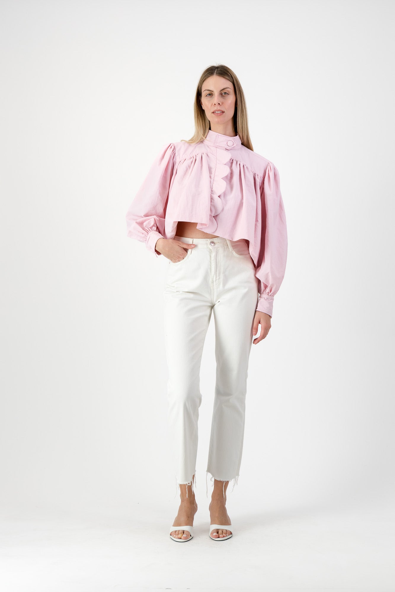 PRE-ORDER Petal Edge Scallop Jacket — Light Pink Cropped