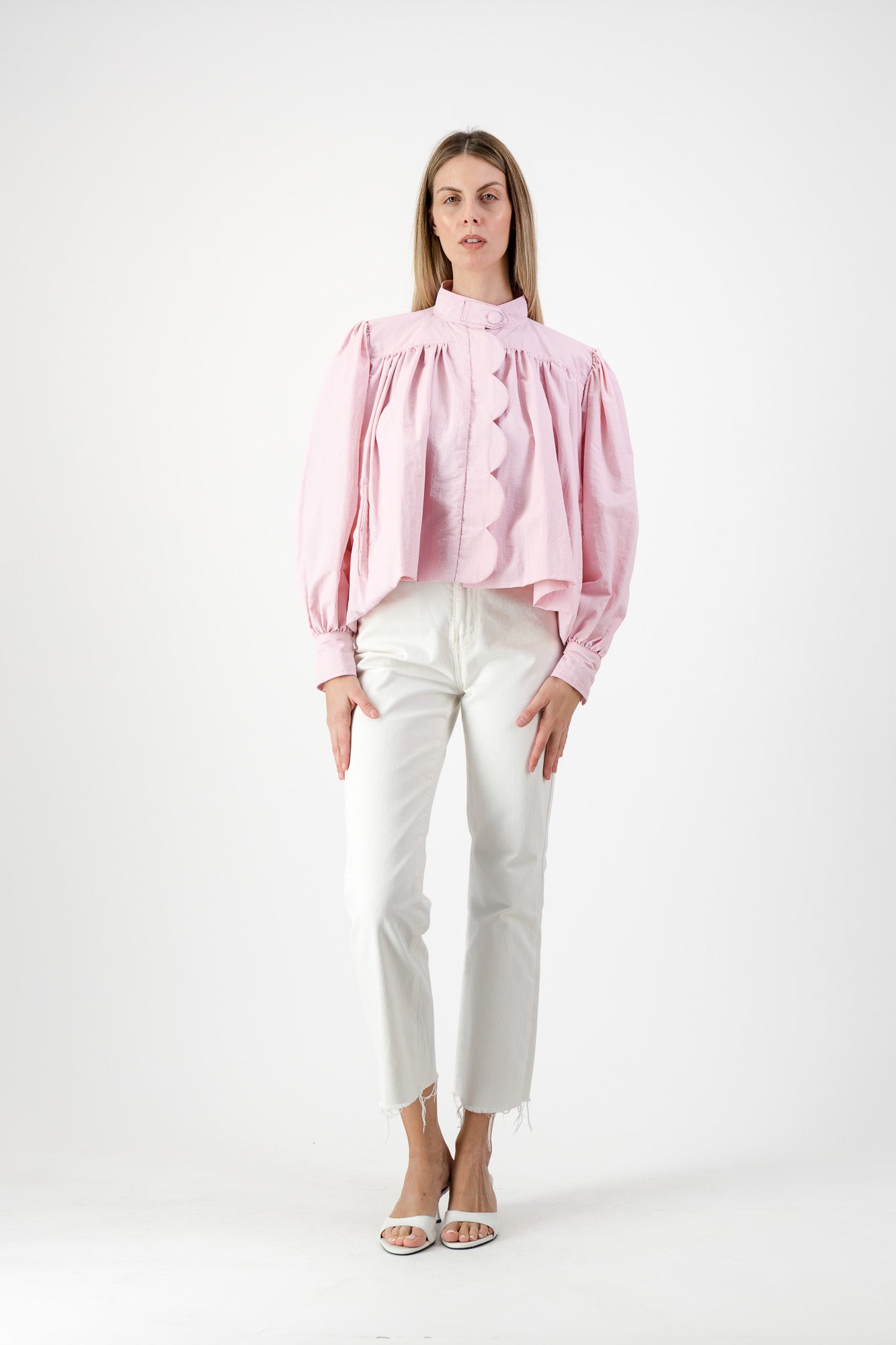 PRE-ORDER Petal Edge Scallop Jacket — Light Pink Mid Length