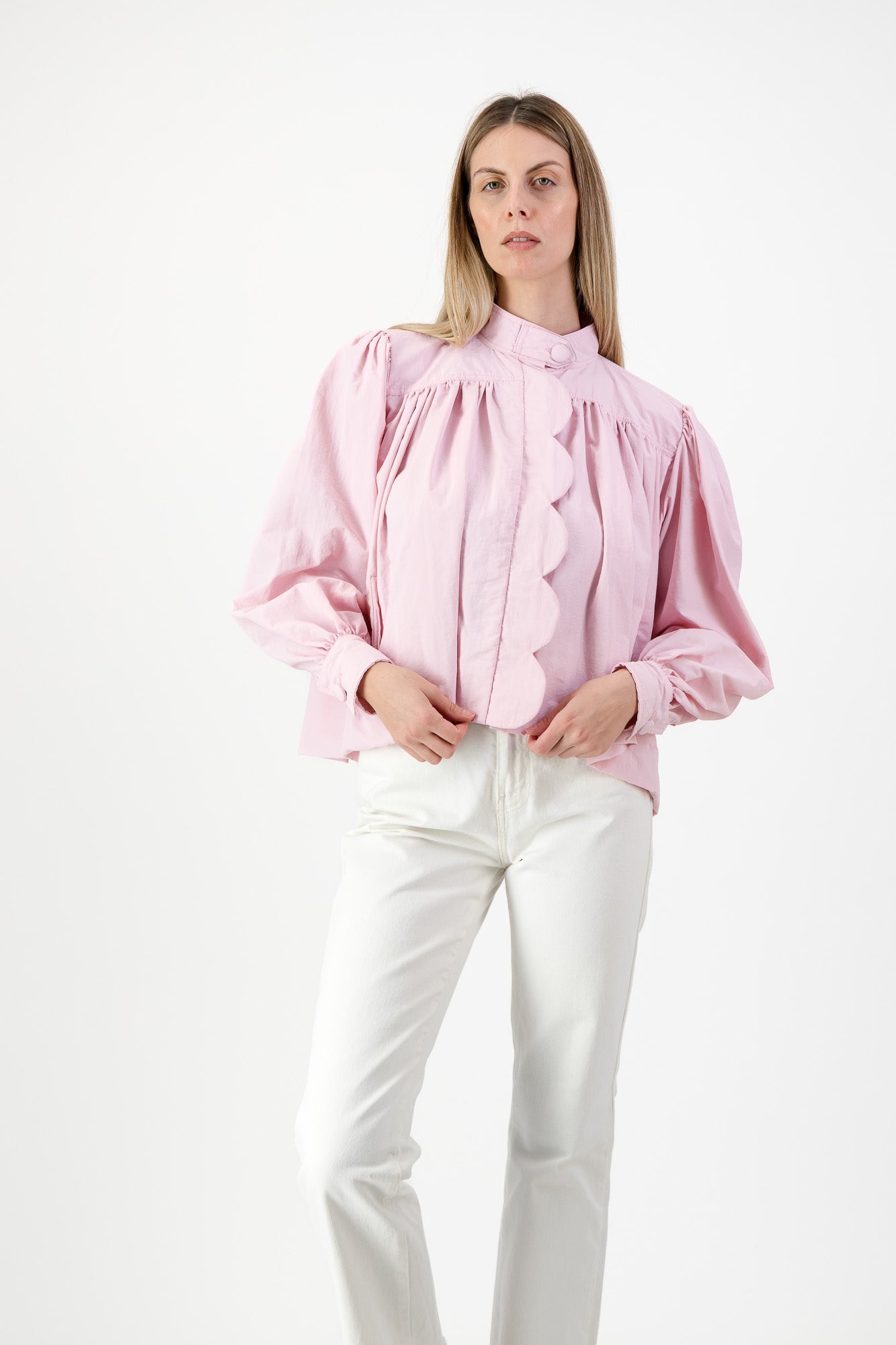PRE-ORDER Petal Edge Scallop Jacket — Light Pink Mid Length