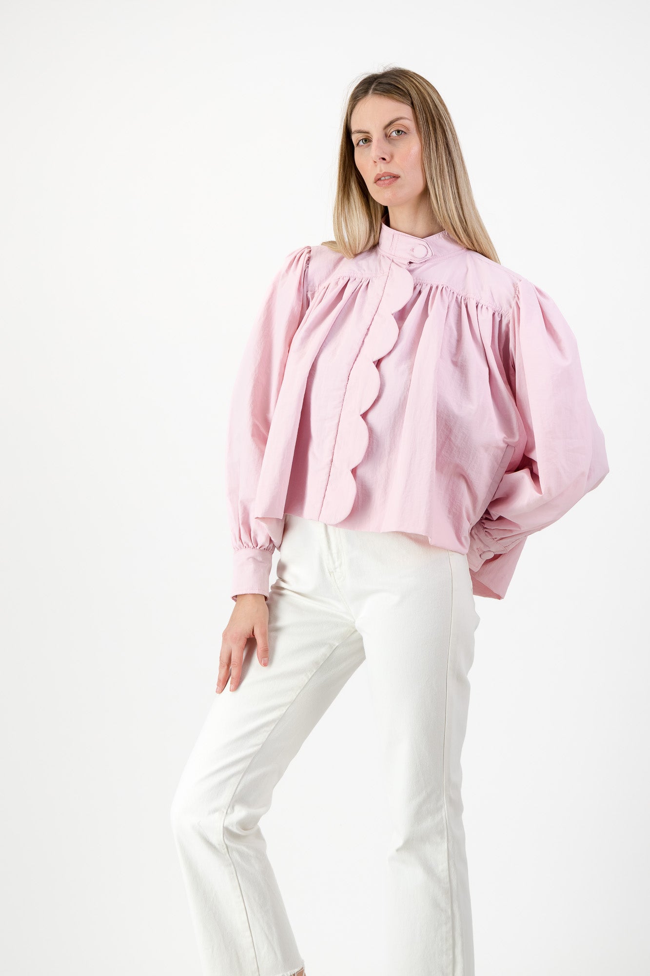 PRE-ORDER Petal Edge Scallop Jacket — Light Pink Mid Length