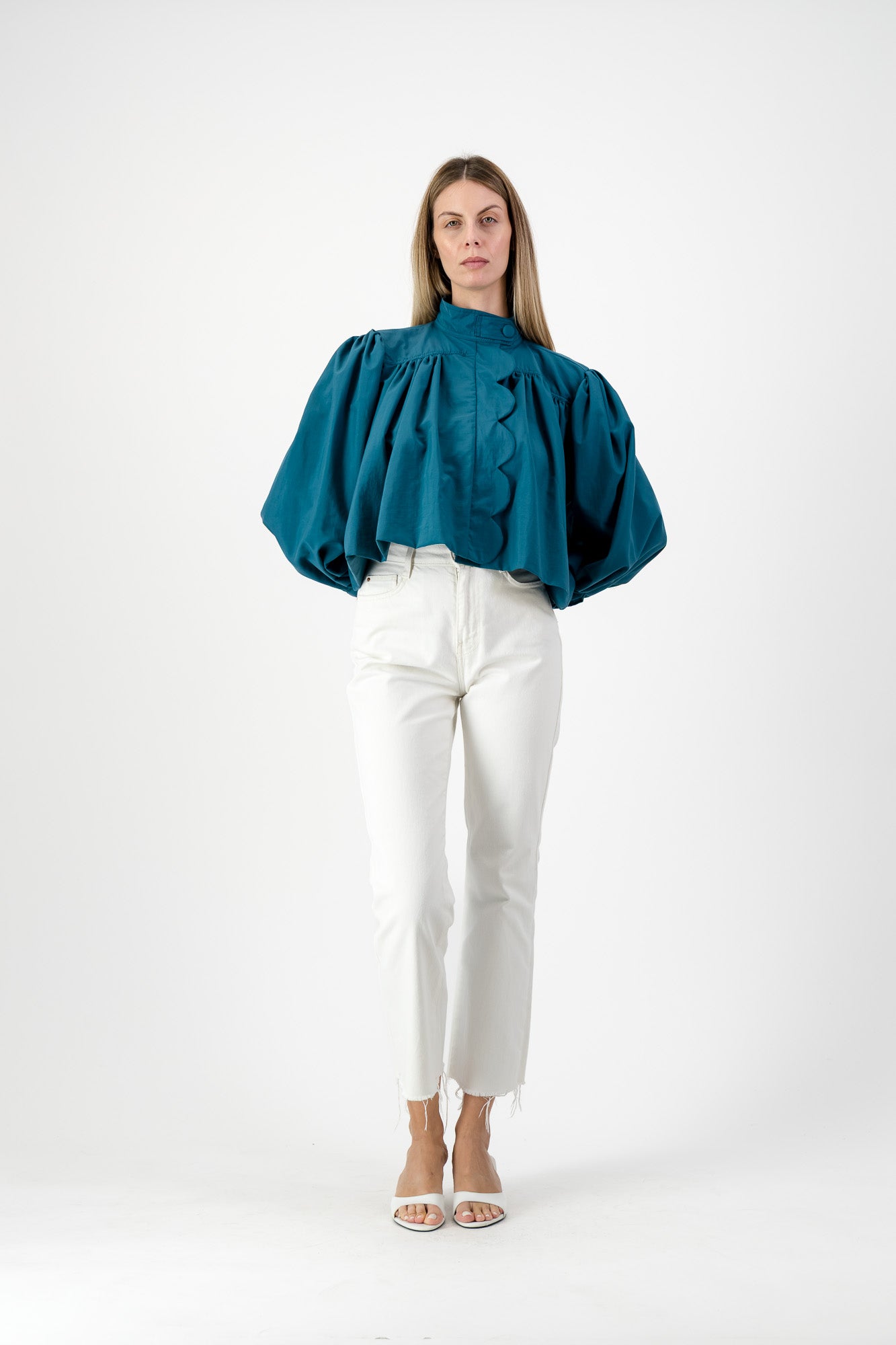 PRE-ORDER Azure Crest Scallop Jacket — Teal Cropped