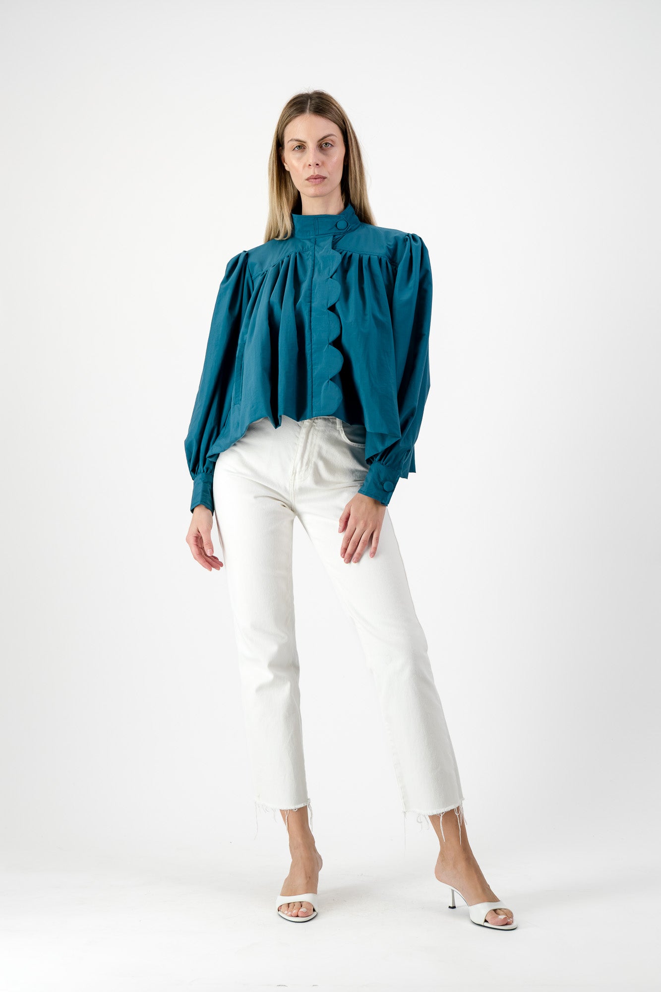 PRE-ORDER Azure Crest Scallop Jacket — Teal Mid Length
