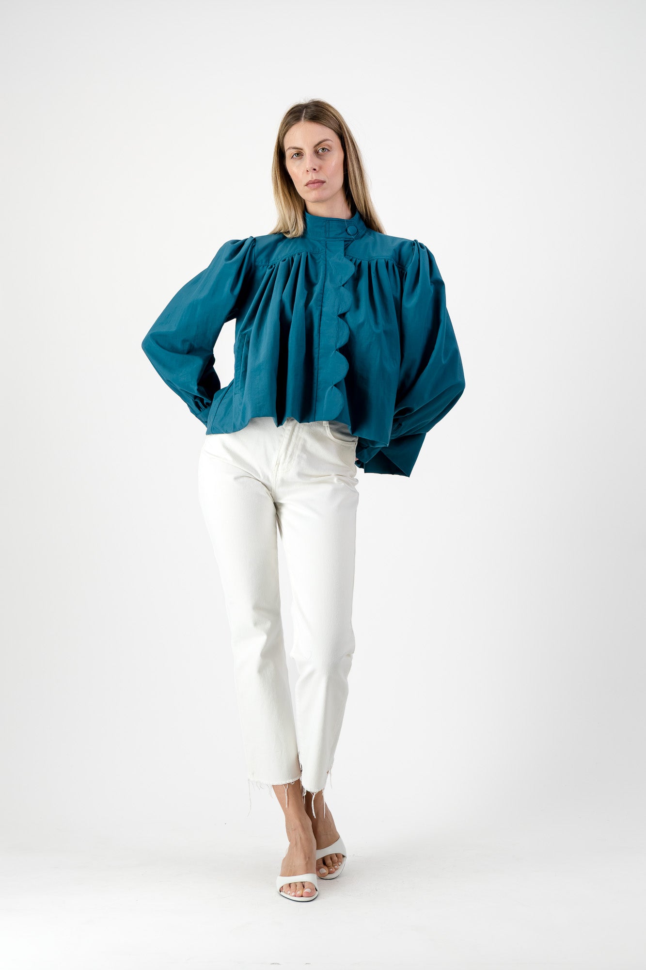 PRE-ORDER Azure Crest Scallop Jacket — Teal Mid Length
