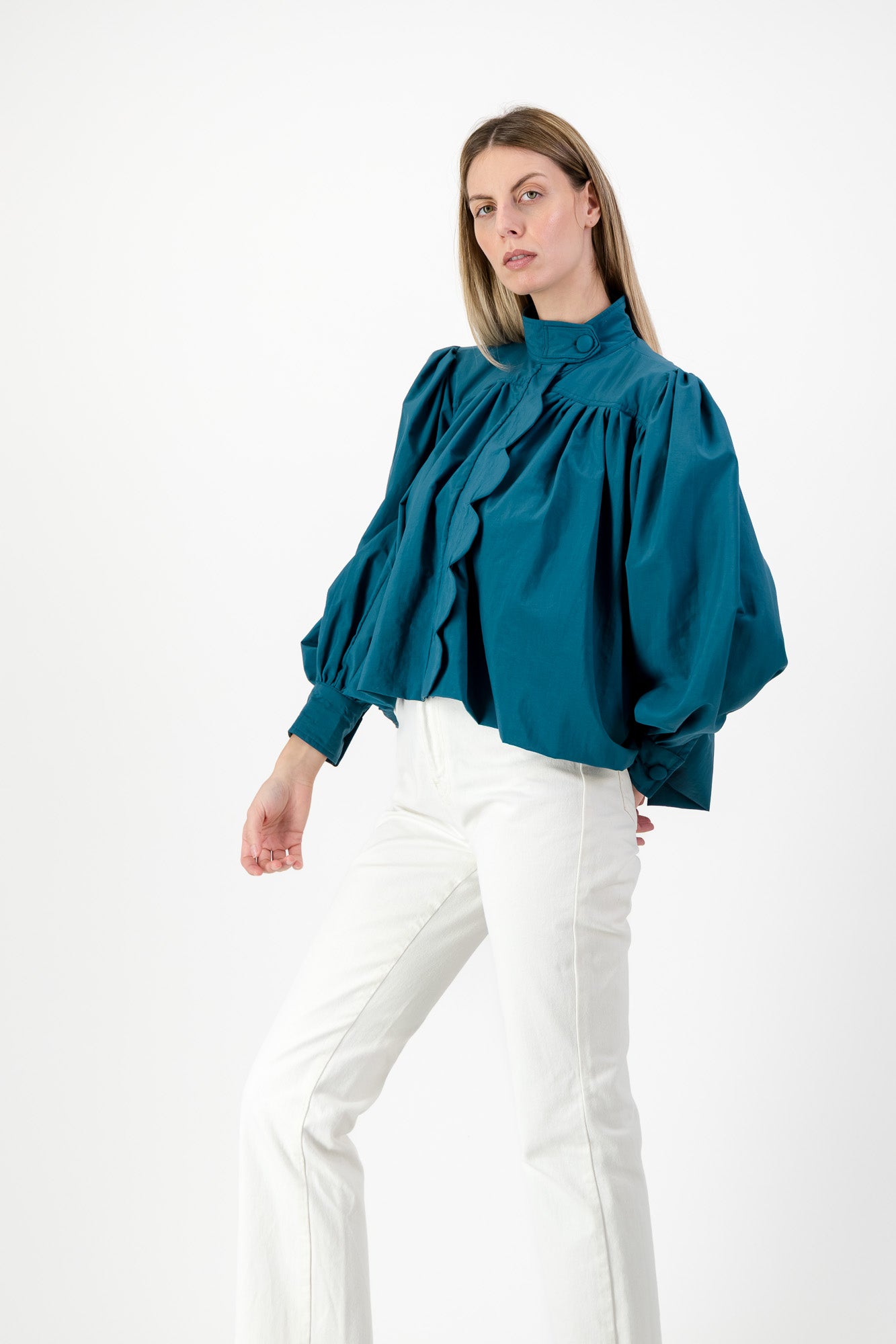 PRE-ORDER Azure Crest Scallop Jacket — Teal Mid Length