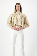 PRE-ORDER Drifted Solace Scallop Jacket — Light Stone Cropped length