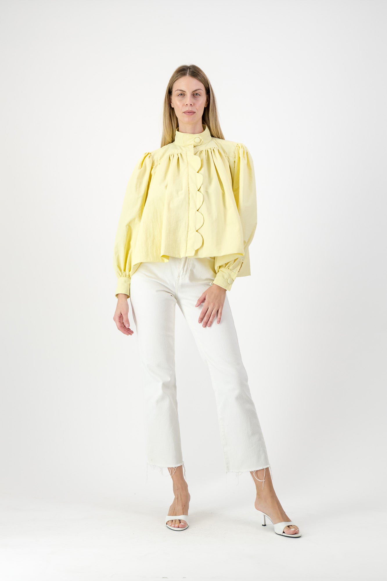 PRE-ORDER Limoncello Crest Scallop Jacket — Butter Yellow Mid Length