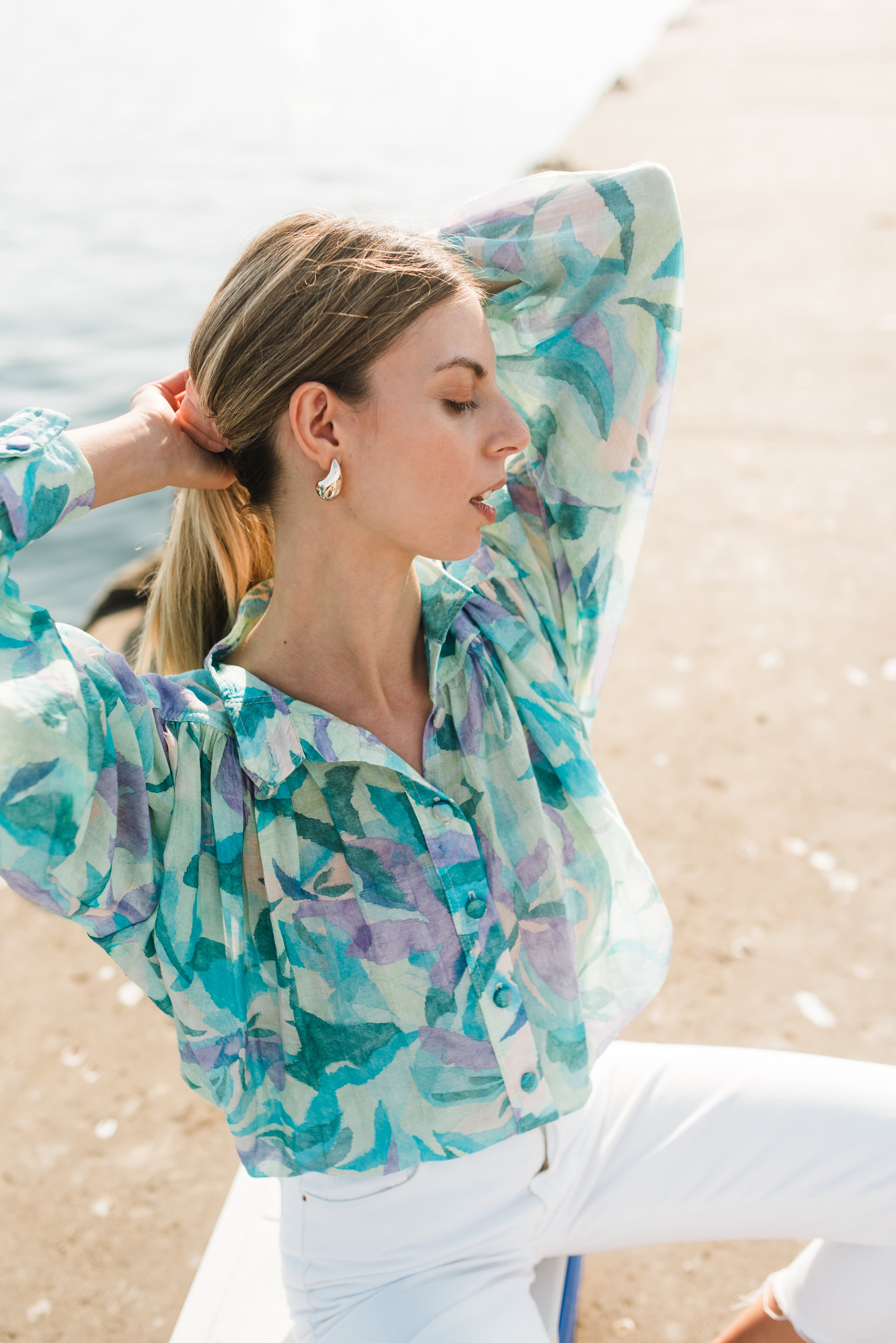 PRE-ORDER Verdancia Chiffon Top — Green Print Chiffon