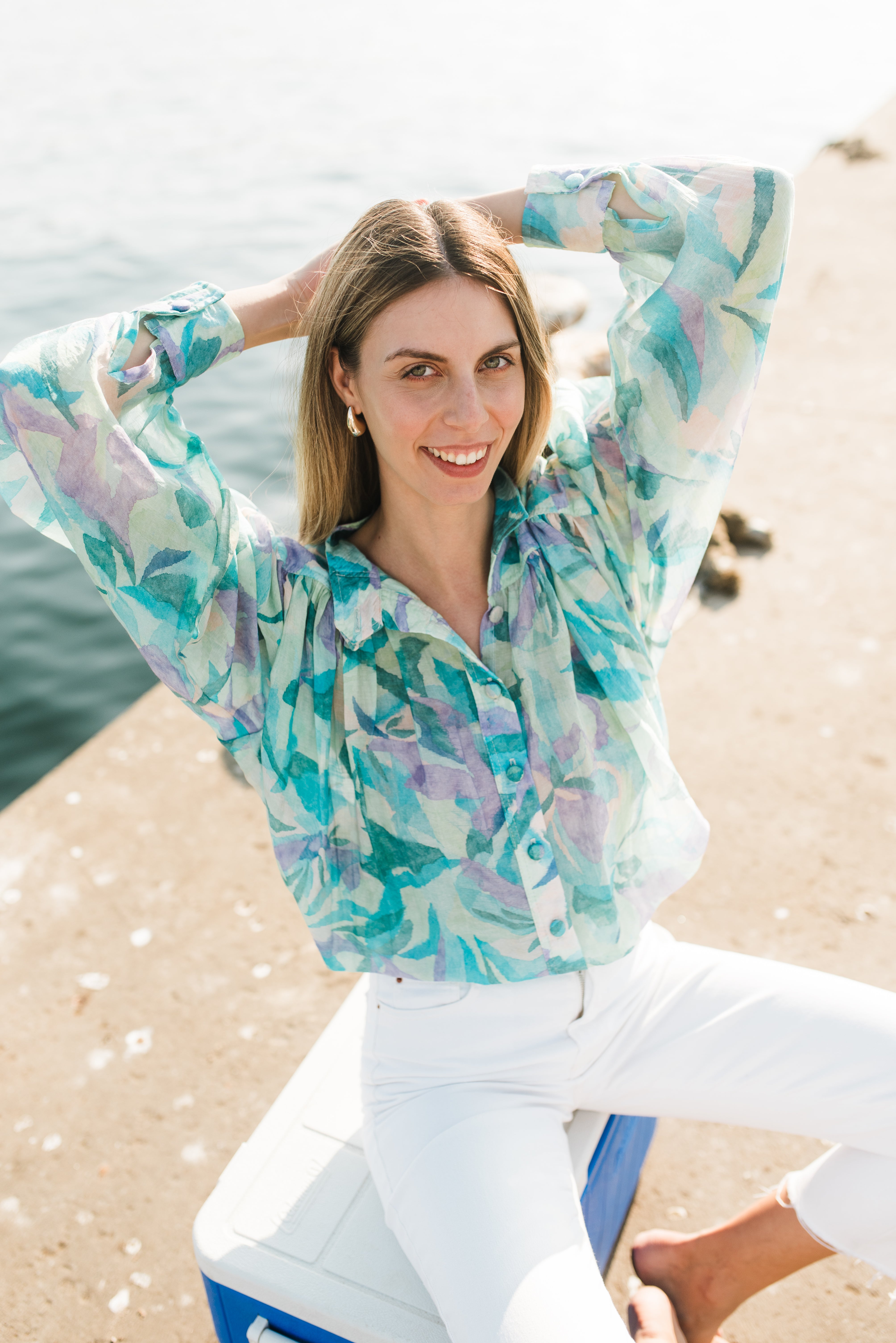 PRE-ORDER Verdancia Chiffon Top — Green Print Chiffon