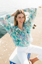 PRE-ORDER Verdancia Chiffon Top — Green Print Chiffon