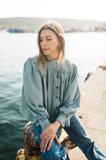 PRE-ORDER Tide Bloom Scallop Jacket - Duck egg Mid length