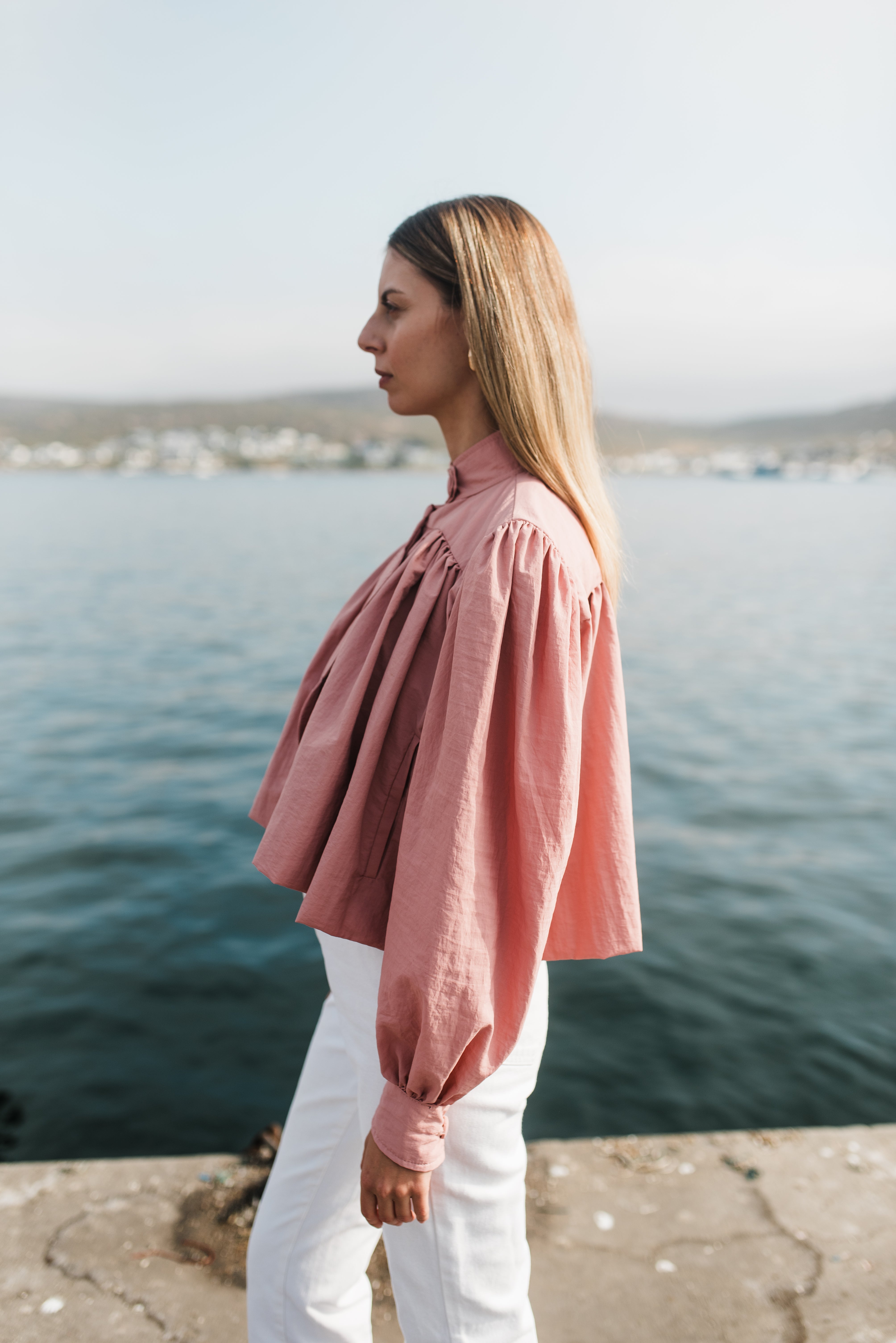 PRE-ORDER Rose Dawn Scallop Jacket — Dusty Pink Cropped length
