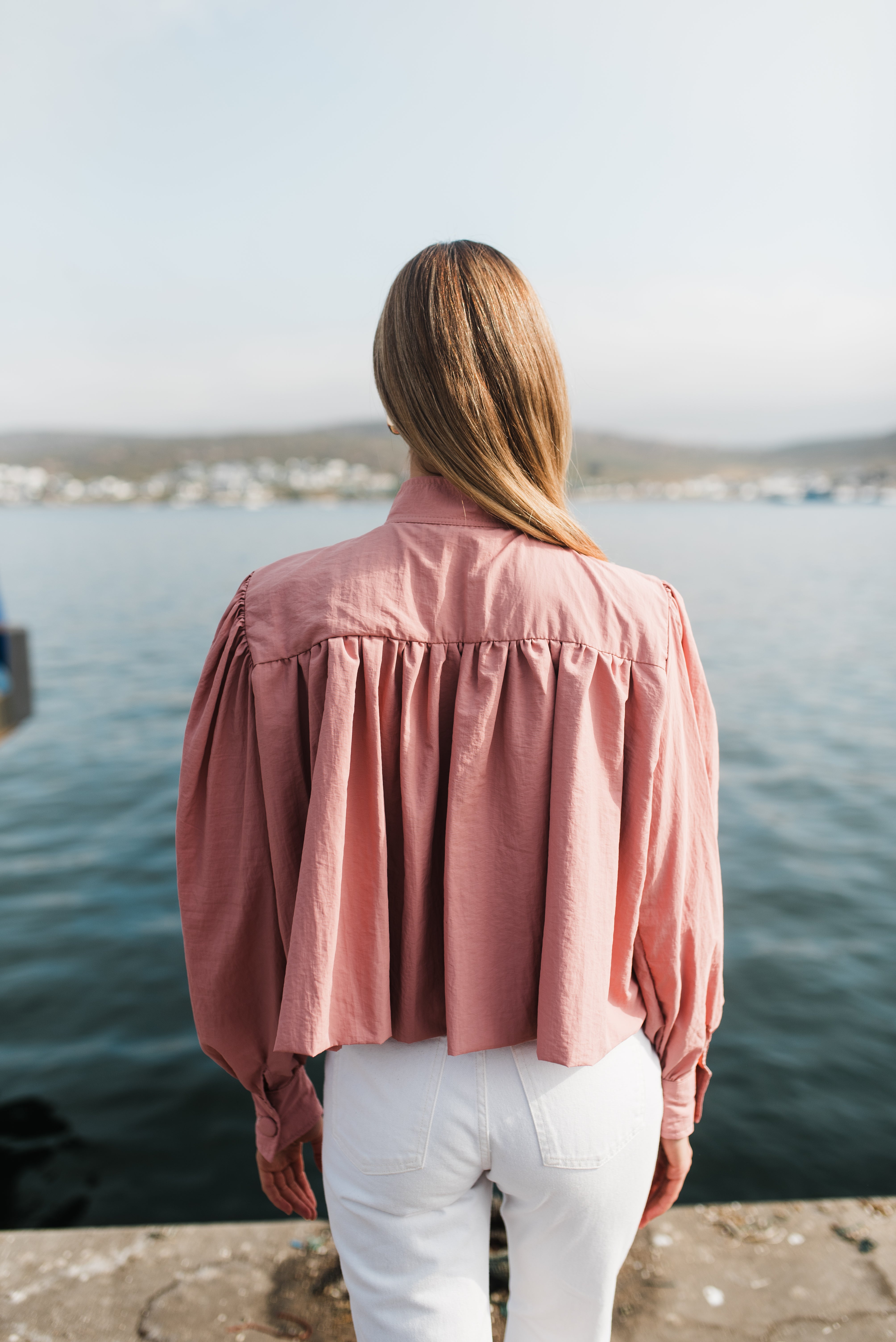 PRE-ORDER Rose Dawn Scallop Jacket — Dusty Pink Cropped length
