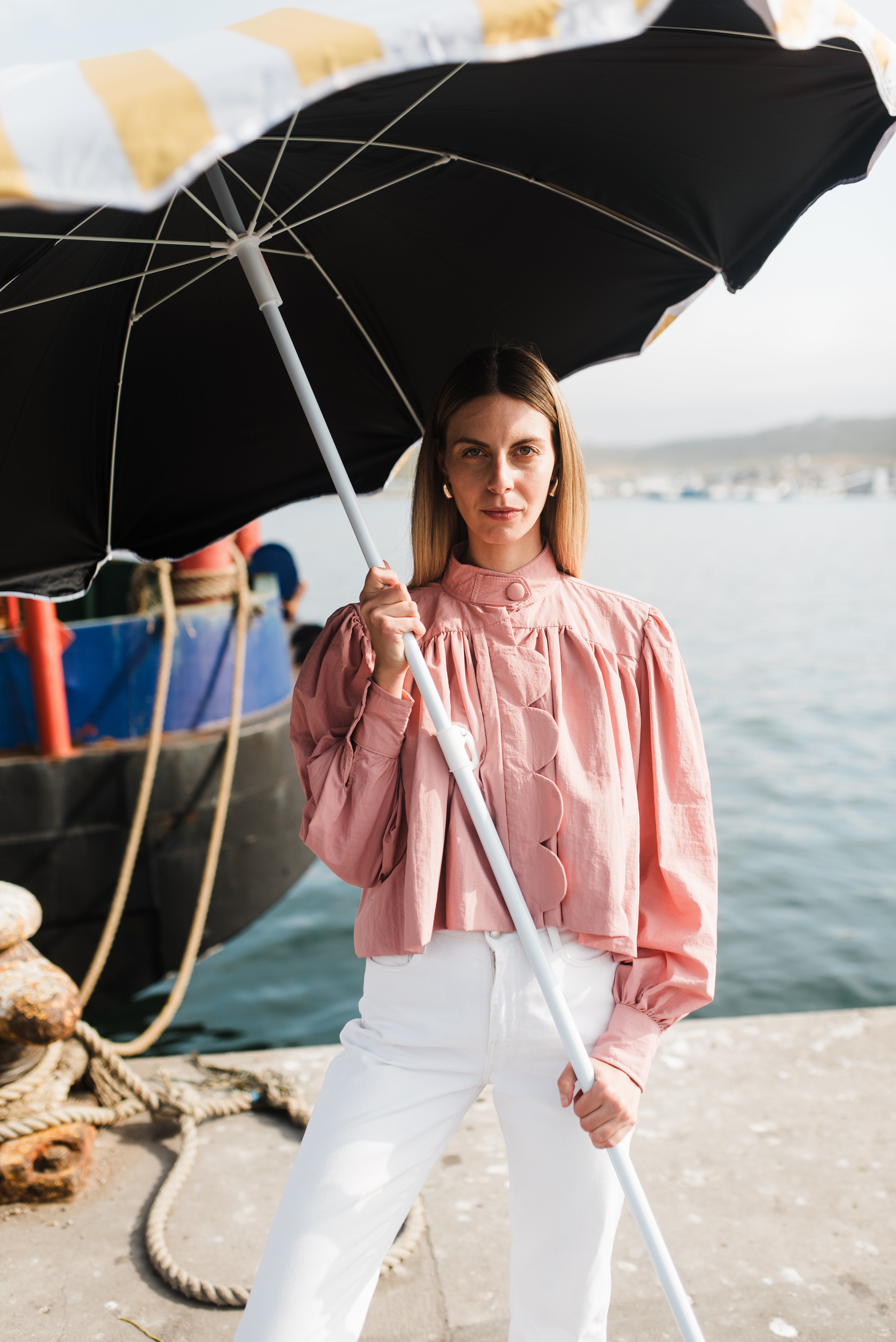 PRE-ORDER Rose Dawn Scallop Jacket — Dusty Pink Cropped length